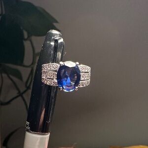 Elegant Blue stone, CZ, and Sterling Silver Women's Cocktail Ring